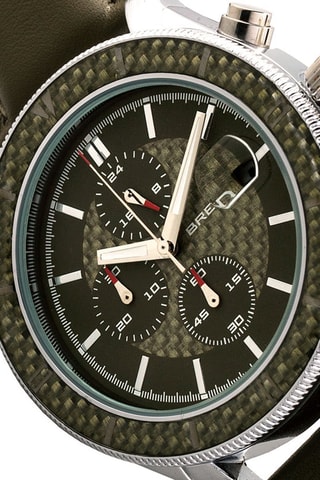Leren Quartz Horloge Maverick Breed Olijfgroen en zilverkleurig