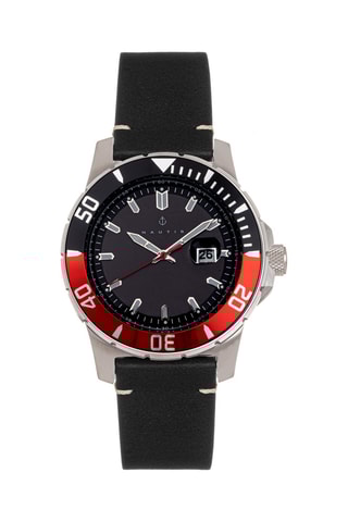 Leren Quartz Horloge Diver Pro 200 - Zwart en Rood