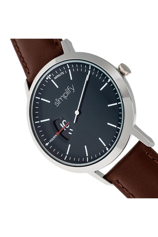 Leren Quartz Horloge The 6500 Bruin en Zilverkleurig
