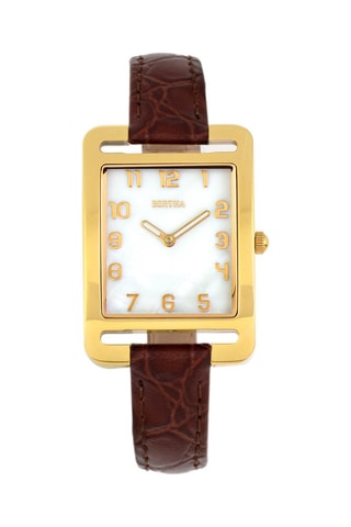 Leren Quartz Horloge- Bruin en Goudkleurig - Bertha