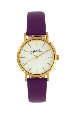 Leren Quartz Horloge- Paars en Goudkleurig - Sophie & Freda