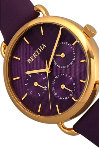 Leren Quartz Horloge Gwen Paars en Goudkleurig