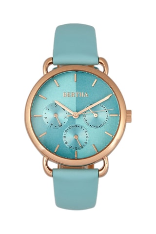 Leren Quartz Horloge- Blauw en Roségoudkleurig - Bertha