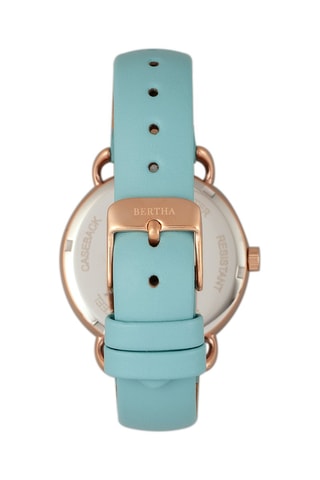 Leren Quartz Horloge- Blauw en Roségoudkleurig - Bertha