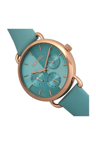 Leren Quartz Horloge- Blauw en Roségoudkleurig - Bertha