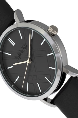Leren Quartz Horloge - Zwart en Zilverkleurig