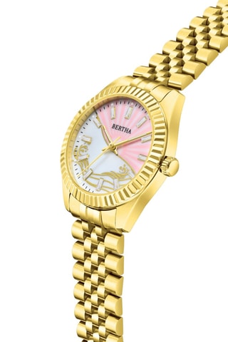 Stalen Quartz Horloge - Geelgoud