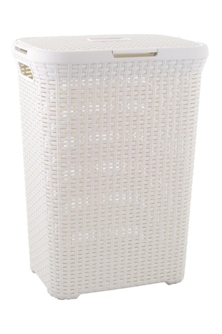 Coffre à linge aspect rotin - 60 l - Ivoire