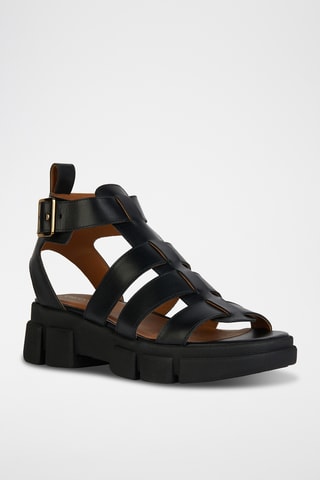 Sandales montantes en cuir Lisbona  - Noir