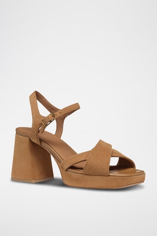 Sandali con tacco platform in pelle scamosciata Soledea  - Marrone chiaro