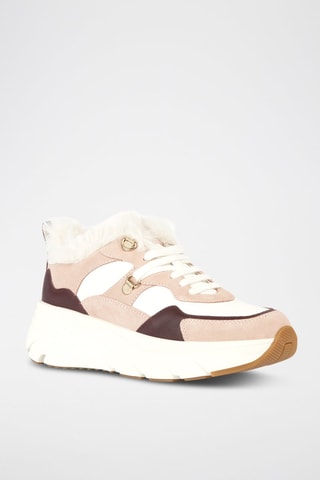 Baskets plateformes fourrées en cuir Diamanta - Blanc et beige