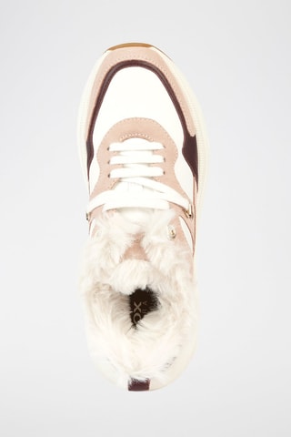 Baskets plateformes fourrées en cuir Diamanta - Blanc et beige