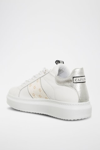 Kalfsleren Sneakers - Café Noir - Wit en zilverkleurig