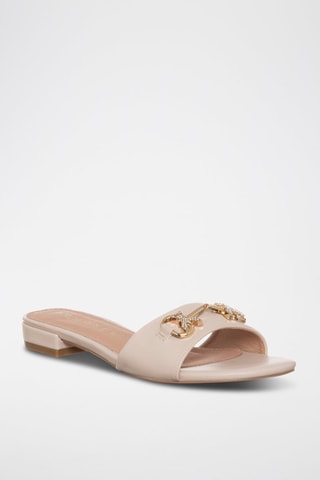 Mules à talons - Beige, doré et argenté