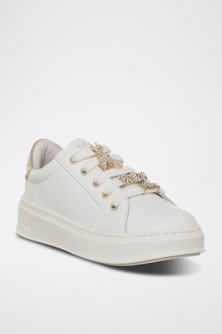 Baskets plateformes en cuir - Blanc et doré
