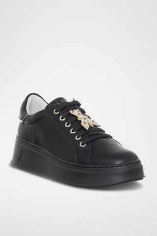 Baskets plateformes en cuir de veau - Noir et doré