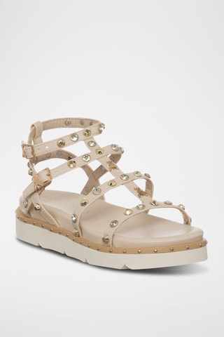 Spartiates plateformes en cuir - Blanc et doré