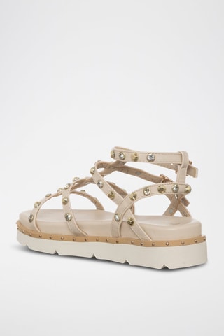 Spartiates plateformes en cuir - Blanc et doré