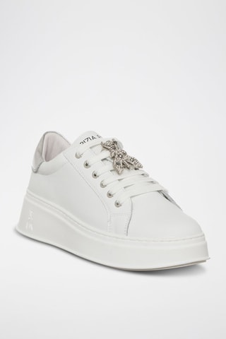 Baskets plateformes en cuir - Blanc, noir et argenté