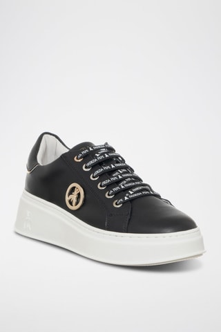 Baskets plateformes en cuir - Blanc, noir et doré