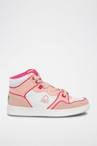 Sneakers montantes - Benetton - Blanc et rose