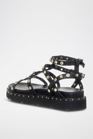 Spartiates plateformes en cuir - Blanc, noir et doré