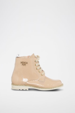 Bottines en cuir verni - Blanc, beige et doré