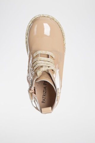 Bottines en cuir verni - Blanc, beige et doré