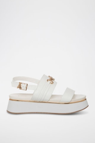 Sandales plateformes en cuir de veau - Blanc et doré