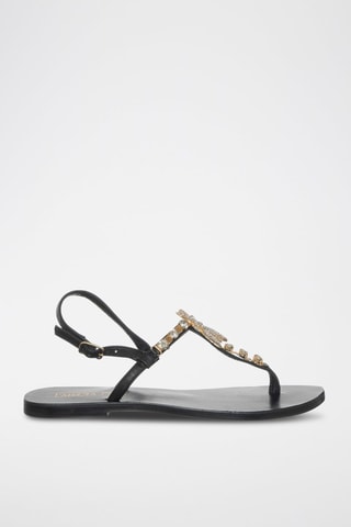 Sandales en cuir de veau - Blanc, noir et doré