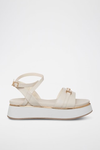 Sandales plateformes en cuir de veau - Blanc et doré