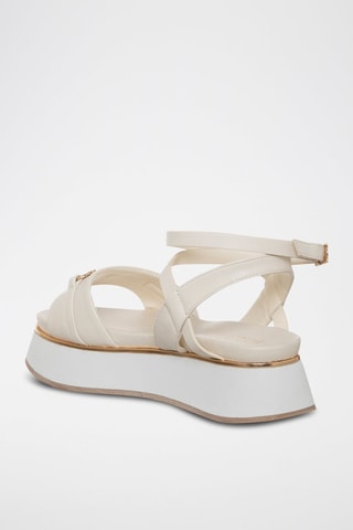 Sandales plateformes en cuir de veau - Blanc et doré