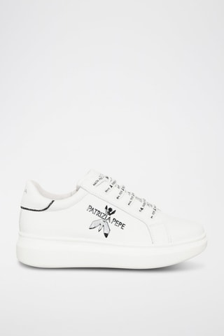 Baskets plateformes en cuir - Blanc, noir et argenté