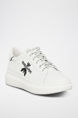 Baskets plateformes en cuir - Blanc, noir et argenté