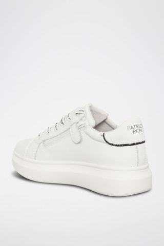 Baskets plateformes en cuir - Blanc, noir et argenté