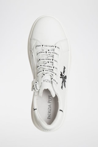 Baskets plateformes en cuir - Blanc, noir et argenté