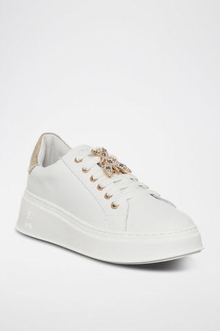 Baskets plateformes en cuir de veau - Blanc, noir, doré et gris