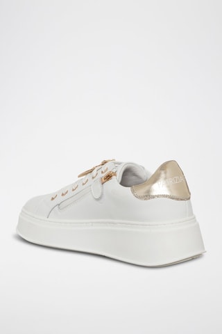 Baskets plateformes en cuir de veau - Blanc, noir, doré et gris