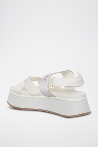 Sandales plateformes en cuir - Blanc, beige et doré