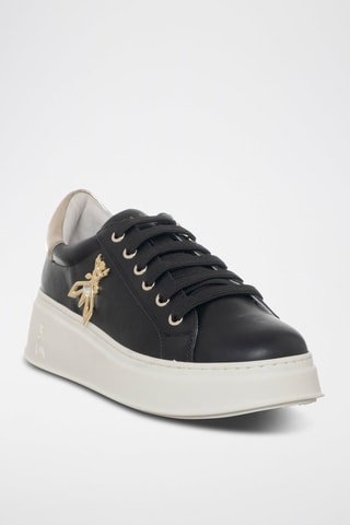 Baskets plateformes en cuir - Noir et doré