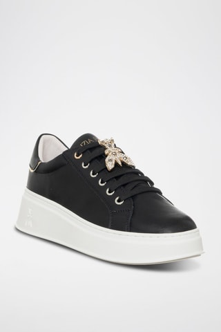 Baskets plateformes en cuir - Blanc, noir et doré