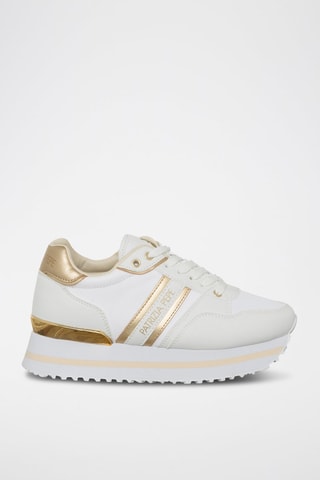 Baskets plateformes en cuir - Blanc, beige et doré