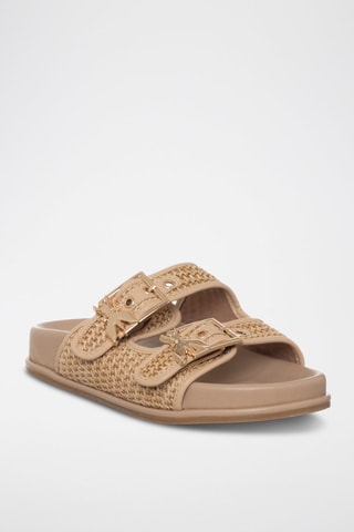 Mules en cuir - Beige et doré