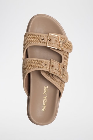 Mules en cuir - Beige et doré