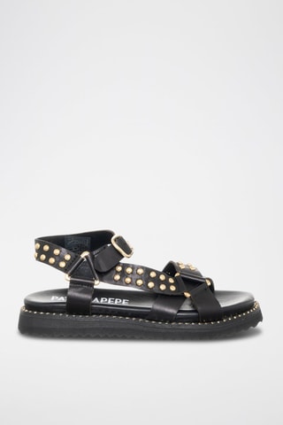 Sandales en cuir - Noir et doré