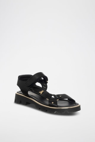 Sandales en cuir - Noir et doré