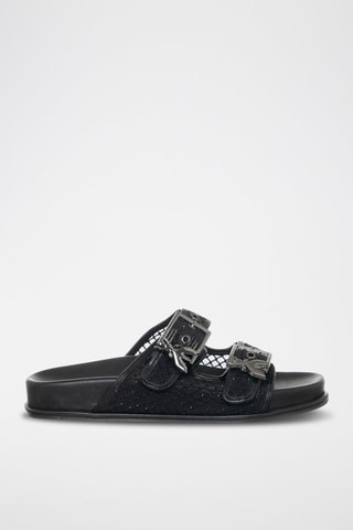 Mules en cuir - Noir et argenté