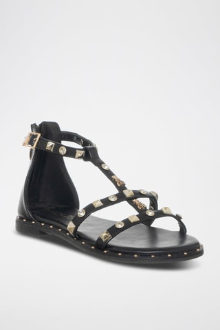 Spartiates en cuir - Blanc, noir et doré