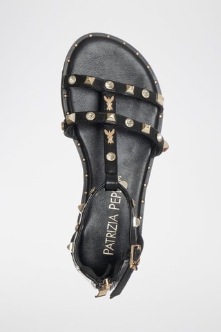 Spartiates en cuir - Blanc, noir et doré