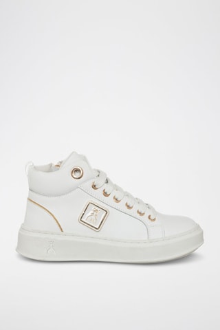 Baskets montantes plateformes en cuir - Blanc et doré